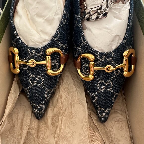 New Denim Monogramed Gucci Flats - Picture 1 of 16